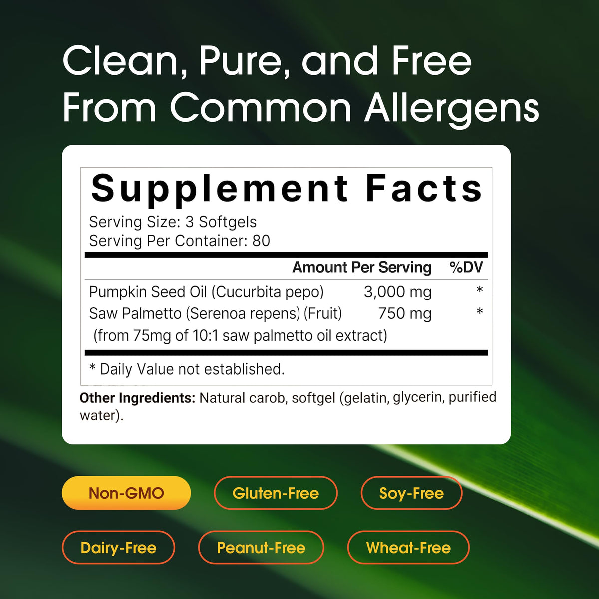 NatureBell Pumpkin Seed Oil 3,000mg with Saw Palmetto, 240 Softgels