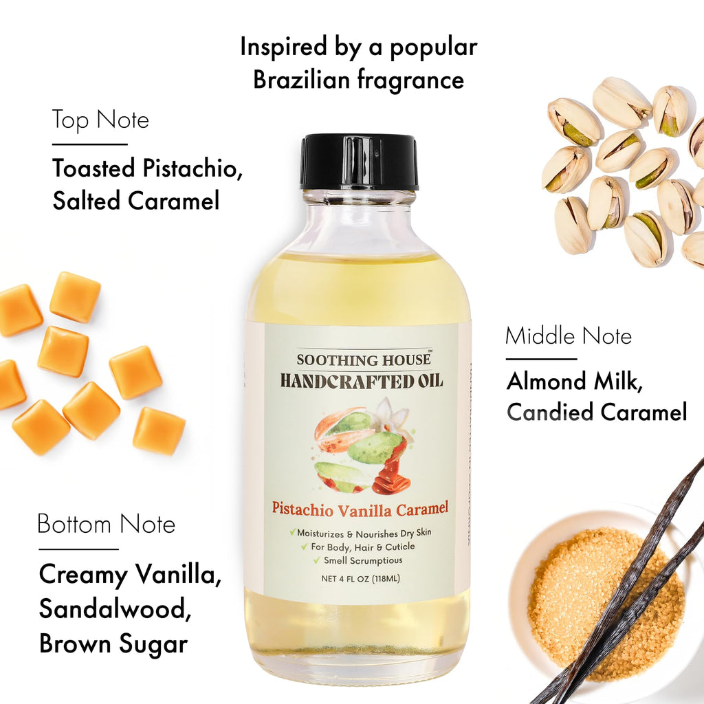 Pistachio Vanilla Caramel Body Oil - Nourishing Body Moisturizer for Soft, Glowing Skin with Jojoba & Almond Oil (4 fl oz)
