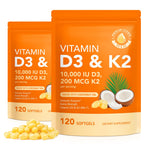 Vitamin D3 K2 Supplement Softgel, Vitamin D3 K2 Softgel with 10000 IU Supports Immune, Heart, Teeth & Bone Health, Free of GMO, Gluten, Soy, 120 Softgels