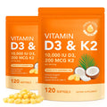 Vitamin D3 K2 Supplement Softgel, Vitamin D3 K2 Softgel with 10000 IU Supports Immune, Heart, Teeth & Bone Health, Free of GMO, Gluten, Soy, 120 Softgels