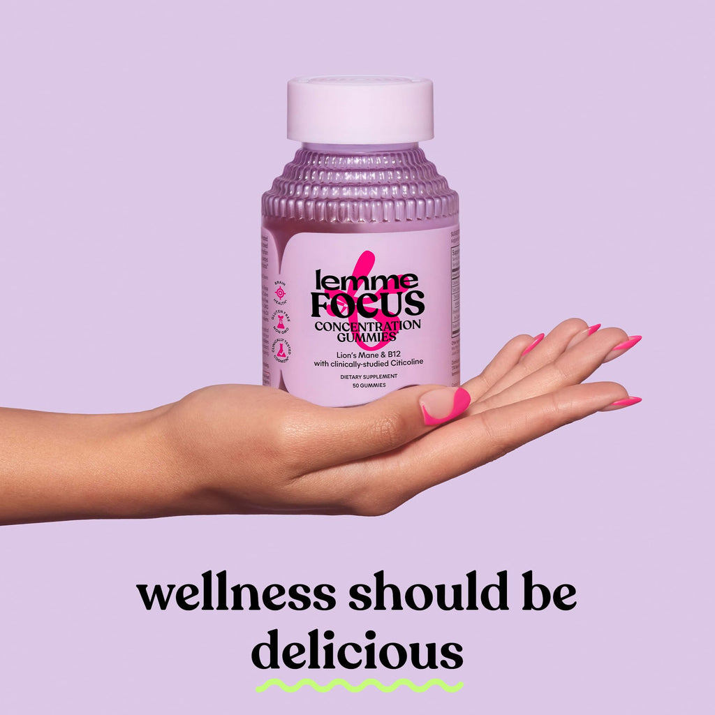 Lemme Focus Concentration & Brain Health Gummies (50 Gummies) | Cognizin Citicoline, Lion's Mane Mushroom, Vitamin B12 to Support Focus + Concentration - Gluten Free, Caffeine Free