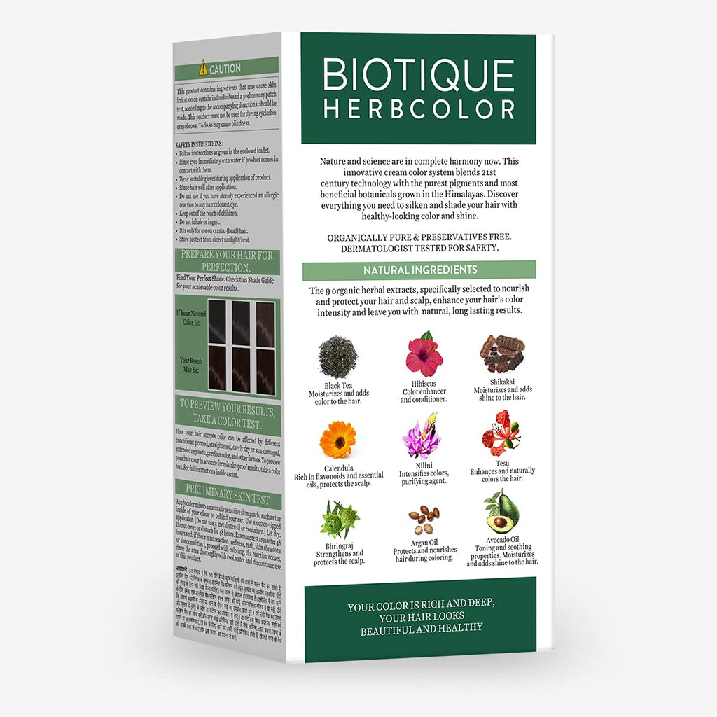 Buy now Biotique Bio Herbcolor 1N Natural Black, 50 g + 110 ml (Conditioning Color No Ammonia) I With 9 Organic Herbal Extracts I Last up to 26 Shampoo (4N Brown) at indiglob india