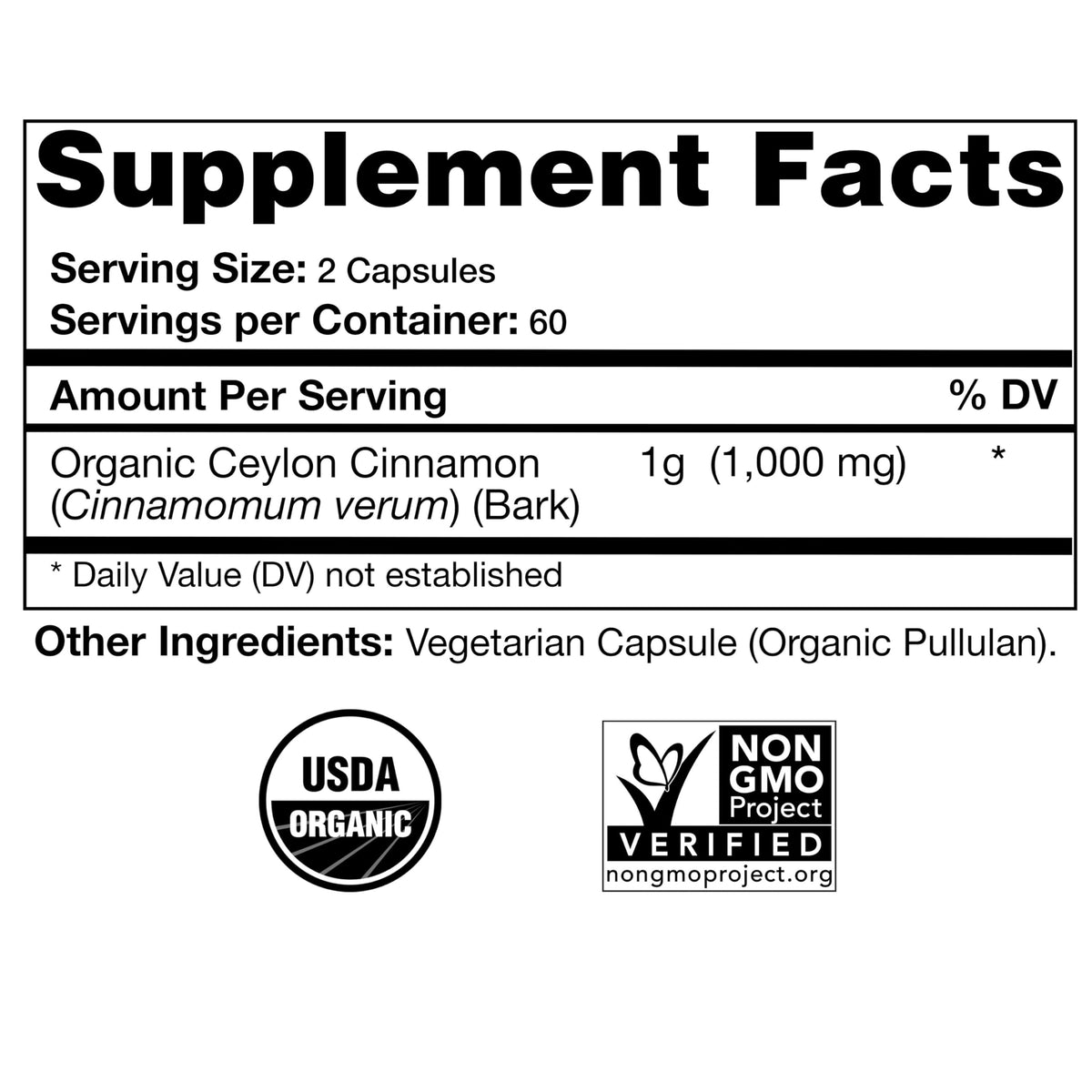 USDA Organic Ceylon Cinnamon Supplement, 120 Capsules