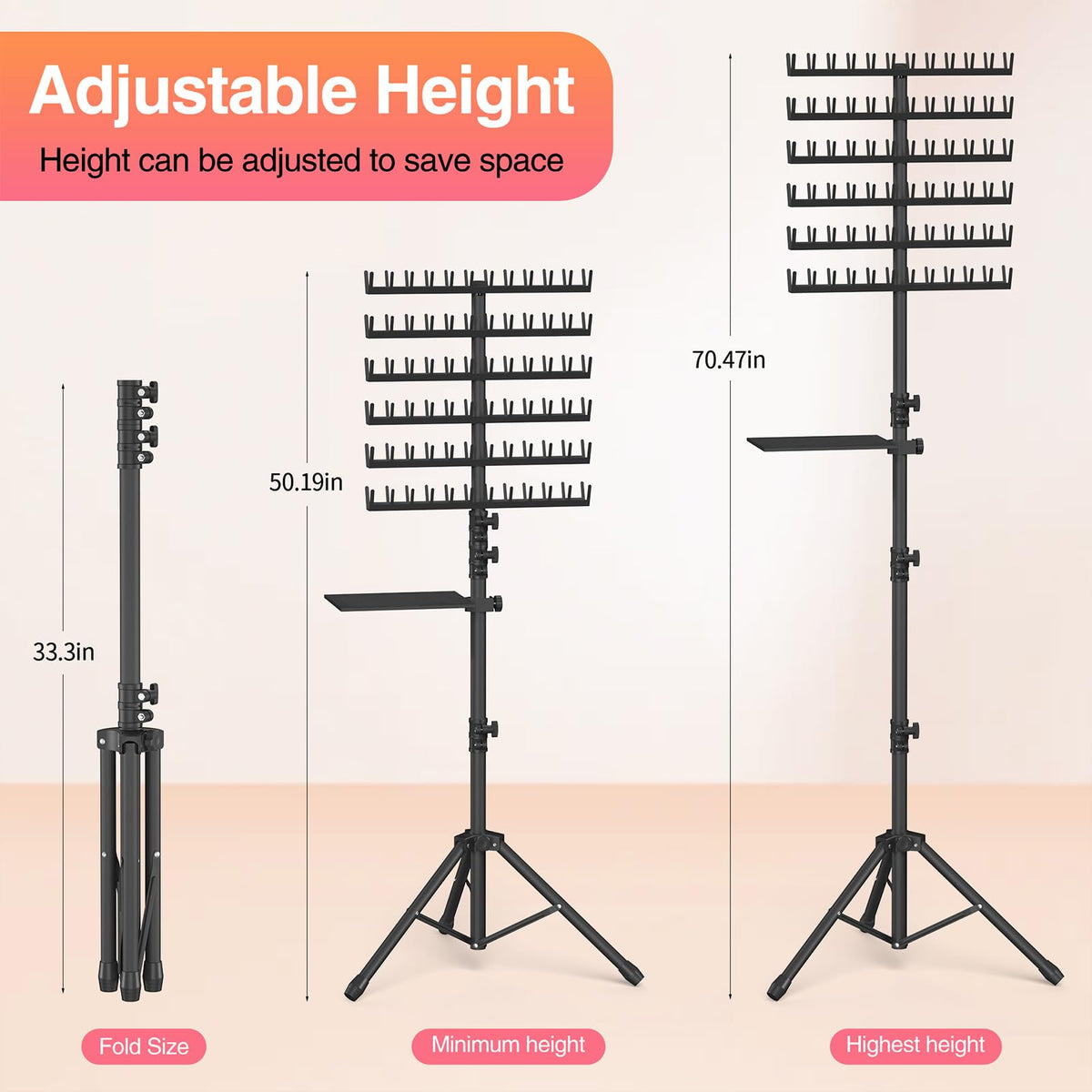 Hemndic Braiding Hair Rack with Tray, 2-sided 144 Pegs, Heavy Duty Braiding Rack Stand for Hair, Height Adjustable Standing Hair Extension Holder with Storage Bag & Braiding Accessories