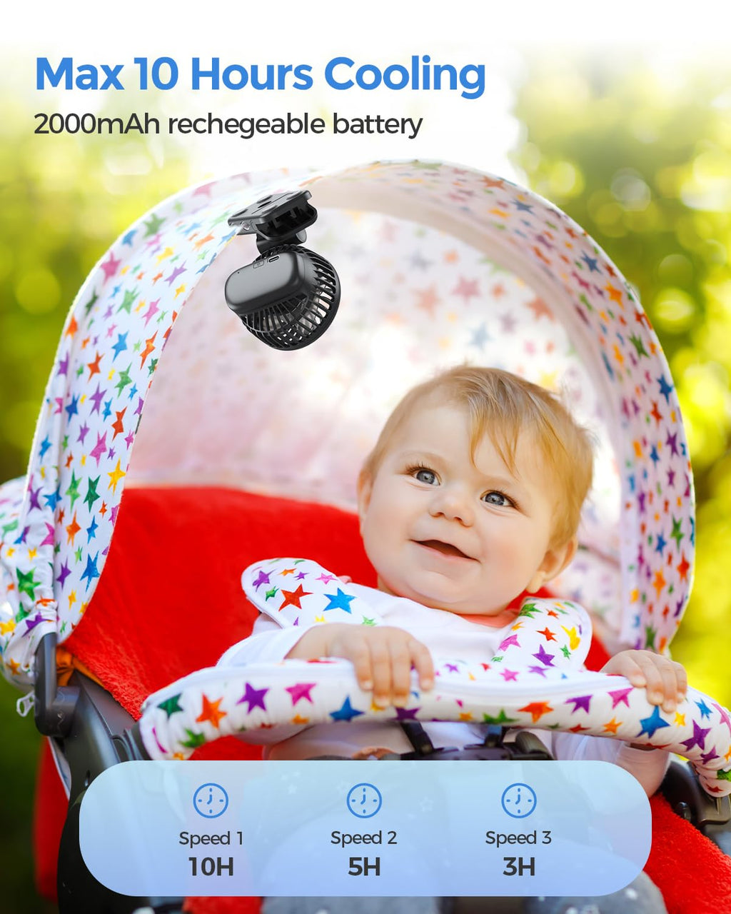 AMACOOL Mini Baby Fan with Clip for Carrier Stroller, Ultra Light 0.24 lb