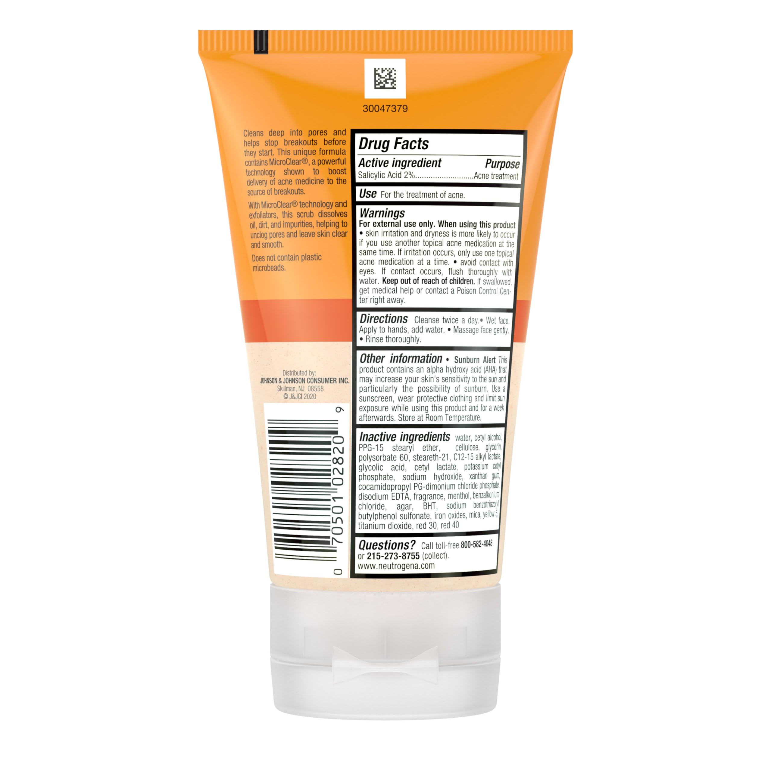 Neutrogena Oil Free Daily Acne Face Scrub, 2 x 4.2 oz | 2% Salicylic Acid Cleanser, Daily Exfoliating Scrub & Acne Treatment, Oily Acne-Prone Skin, Clears Breakouts & Blackheads