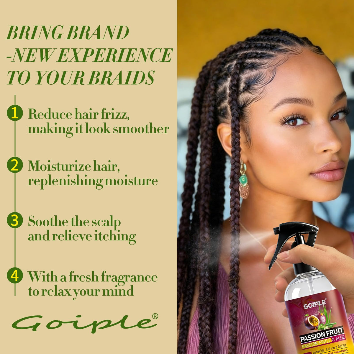 Goiple Loc Moisturizing Spray for Dull, Dry Locs - Daily Passion Fruit Hair and Scalp Moisturizer for Dreadlocks, Microlocks, Braids- Refreshing Moisturizer Loc Spray for Anti-frizz (8.45fl oz)
