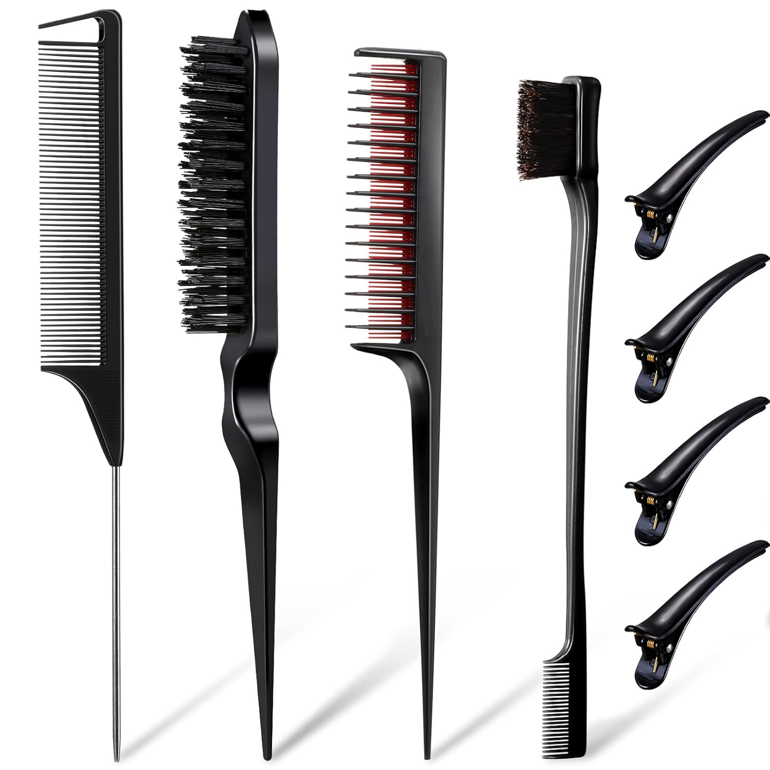 Buy now 8 Pcs Styling Hair Comb Brush Set with Teasing Edge Brush Parting Rat Tail Comb Hairclip for Women Slicking Ponytail and Smoothing Hair(Pink) Black at indiglob india