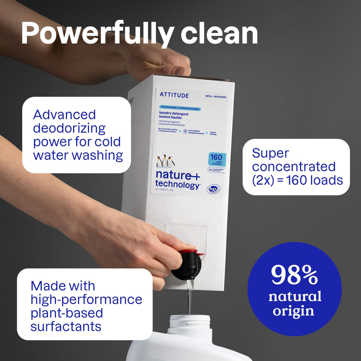 ATTITUDE Laundry Detergent Refill, EWG Verified, Mountain Fresh, 160 Loads