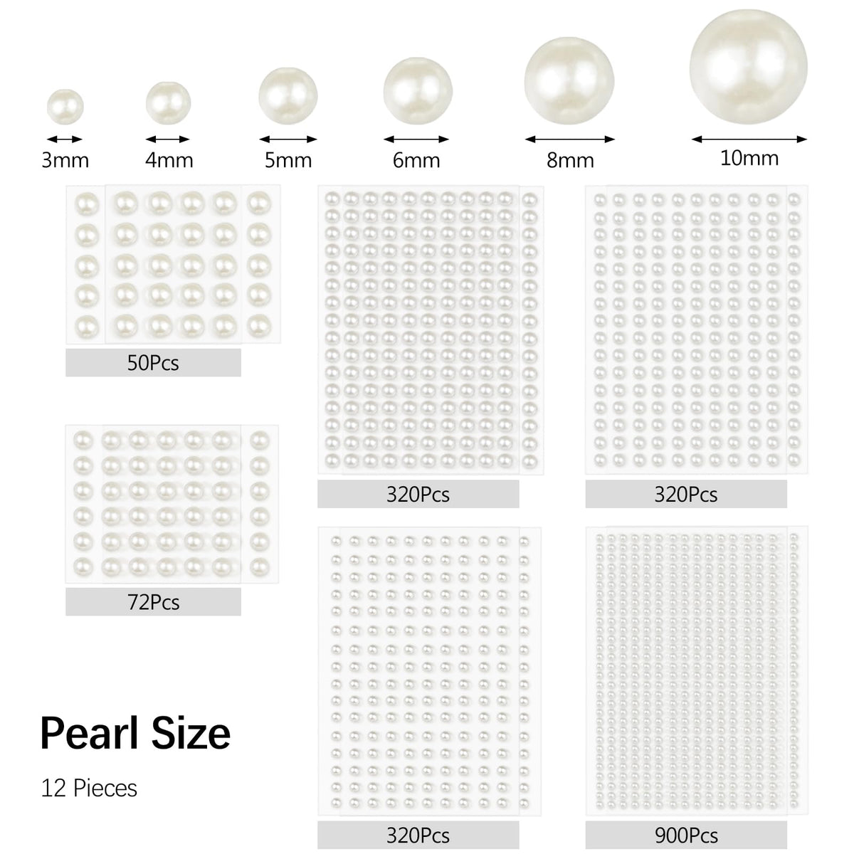 1982 Pcs Self-Adhesive Pearl Stickers, Multiple Sizes, Decorative Pearl Gems for Face, Crafts, Hair, Makeup, Nail