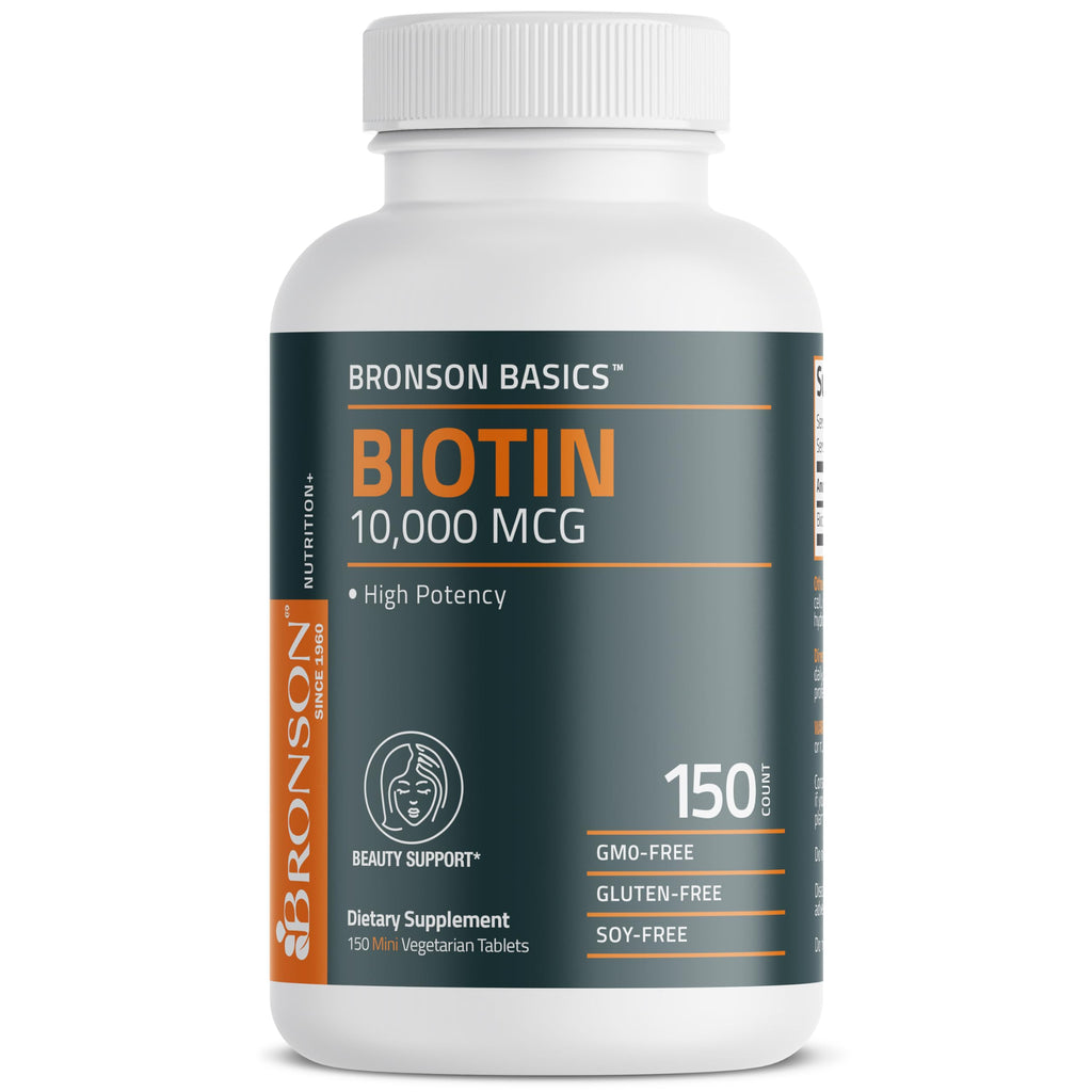 Bronson Biotin 10,000mcg Hair Skin and Nails Vitamins, 150 Tablets | Vegetarian Beauty Support, Non-GMO, Gluten-Free, Soy-Free, Supports Healthy Hair, Skin and Nails