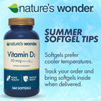 Nature's Wonder Vitamin D3 2000 IU (50mcg), Gluten-Free, 360 Softgels | Potent Bone Health, Immune Function & Calcium Absorption Support for Women & Men, Year Round Daily Wellness, 360 Day Supply