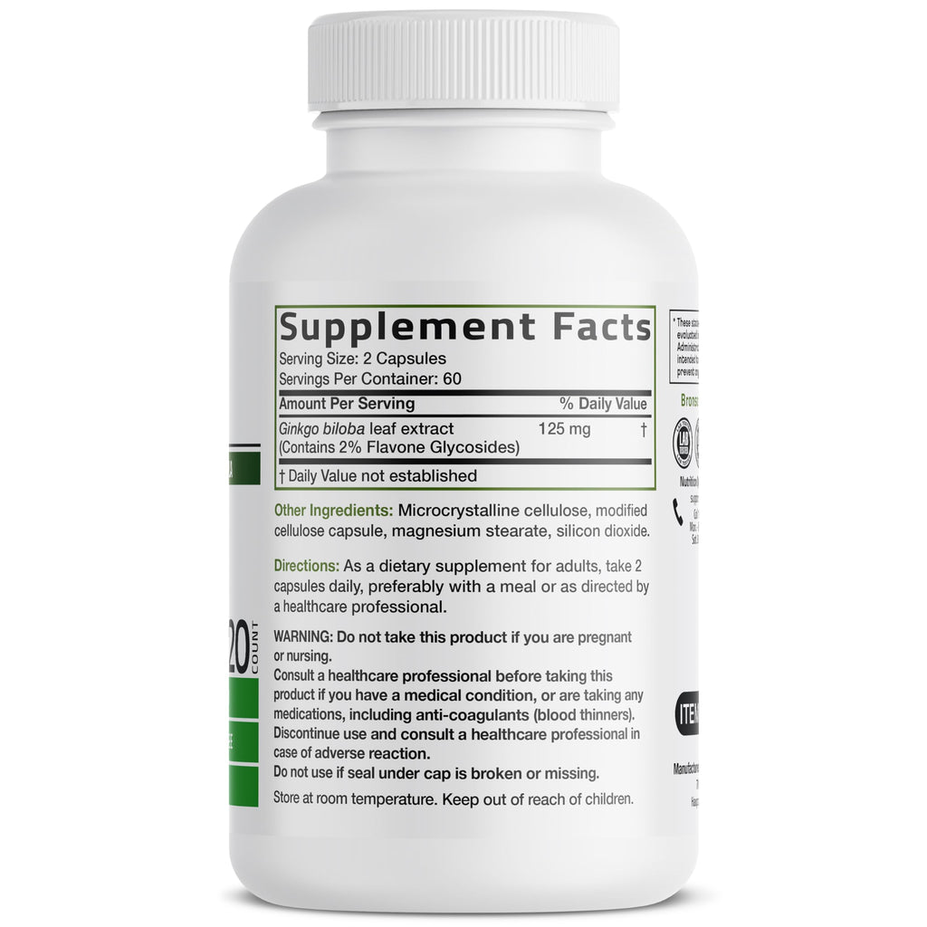 Bronson Ginkgo Biloba Extra Strength Brain & Memory Support 120 Capsules | Vegetarian, Non-GMO, Gluten Free, Soy Free, Memory, Cognitive & Brain Health Support