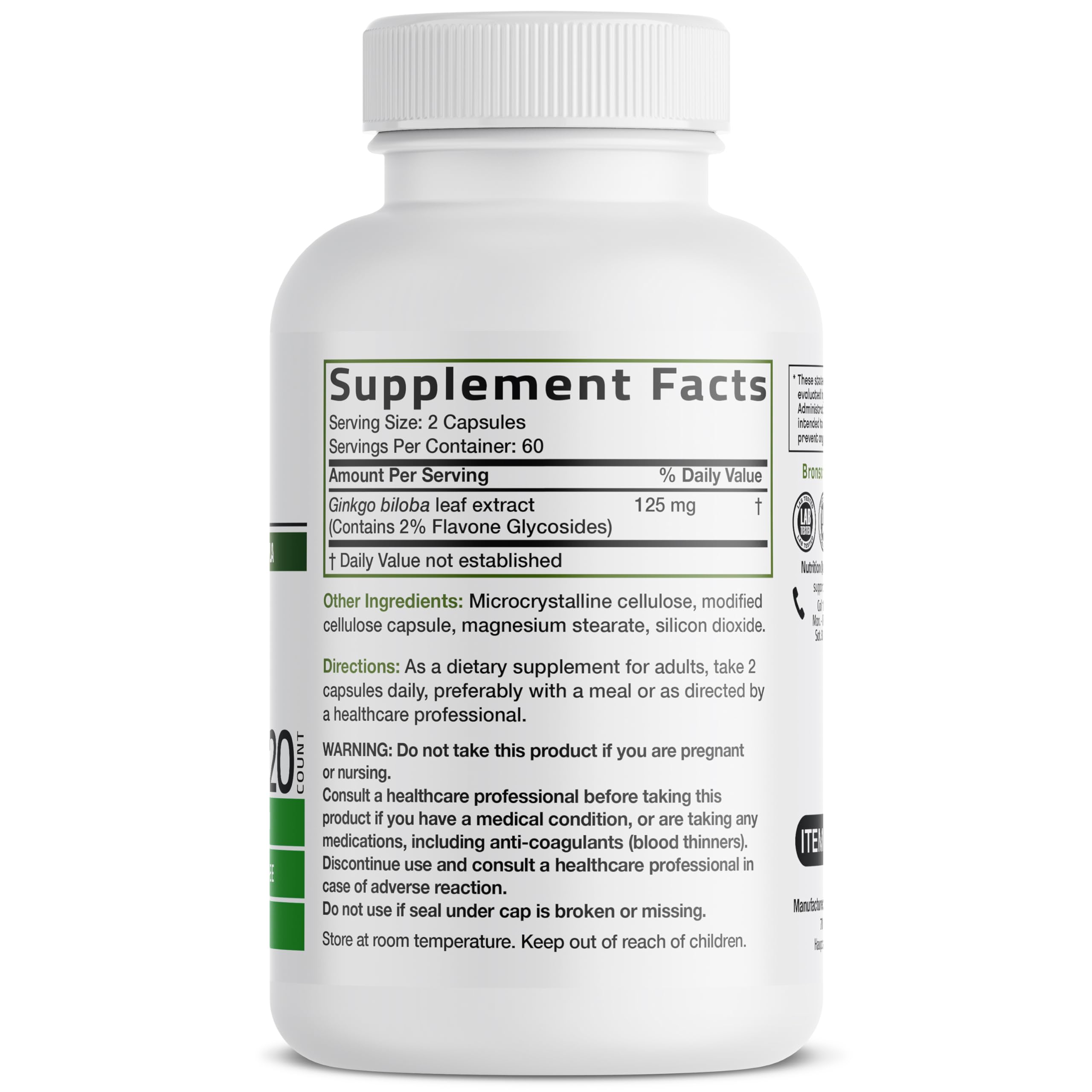 Bronson Ginkgo Biloba Extra Strength Brain & Memory Support 120 Capsules | Vegetarian, Non-GMO, Gluten Free, Soy Free, Memory, Cognitive & Brain Health Support