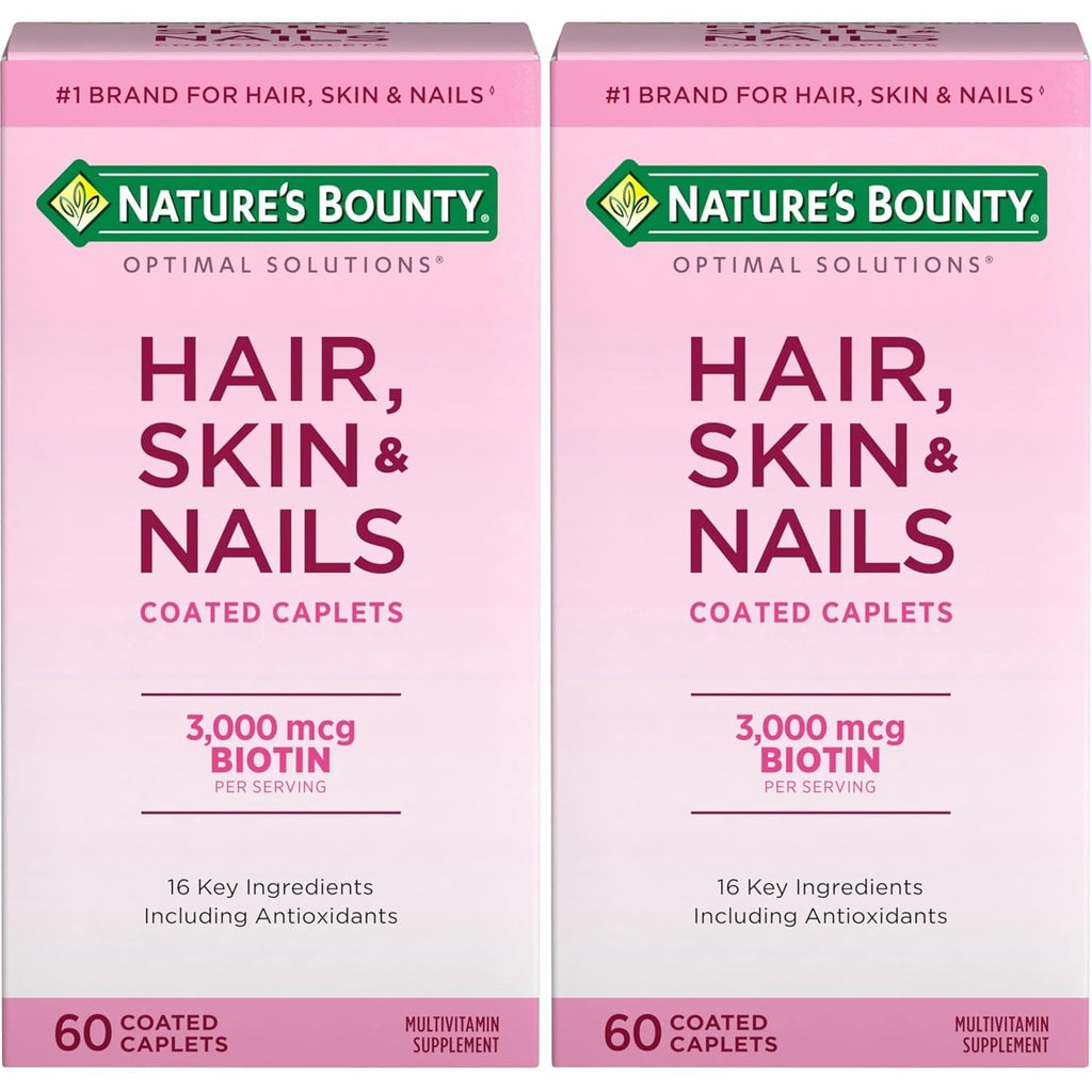 Nature's Bounty Optimal Solutions Hair, Skin & Nails Formula, 20 Servings | With 3,000 mcg Biotin, 60 Coated Caplets