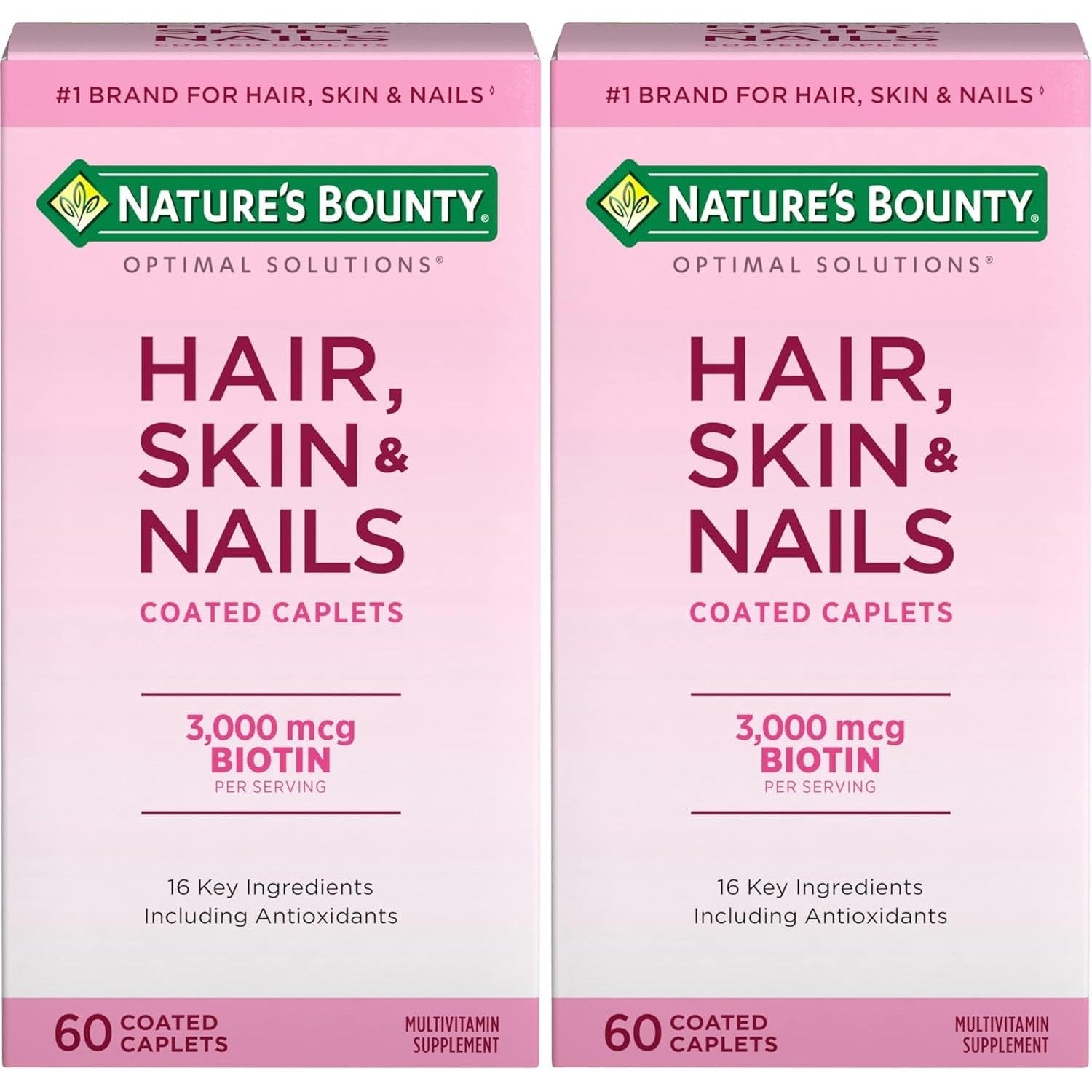 Nature's Bounty Optimal Solutions Hair, Skin & Nails Formula, 20 Servings | With 3,000 mcg Biotin, 60 Coated Caplets