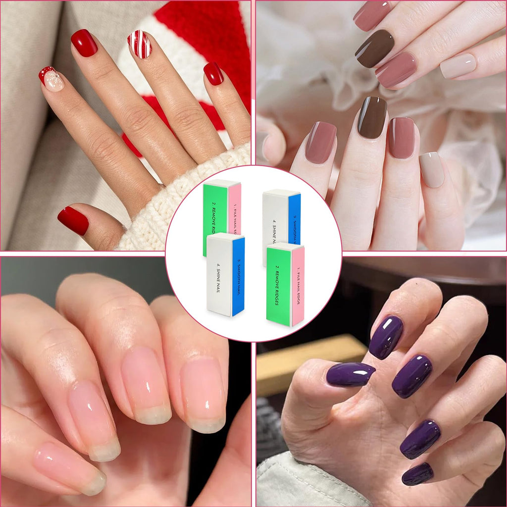 4-Piece Large Square Sponge Nail Buffer Block, 4 Way Nail File and Buffer for Smoothing and Polishing, Ideal for Nail Salons and Personal Use