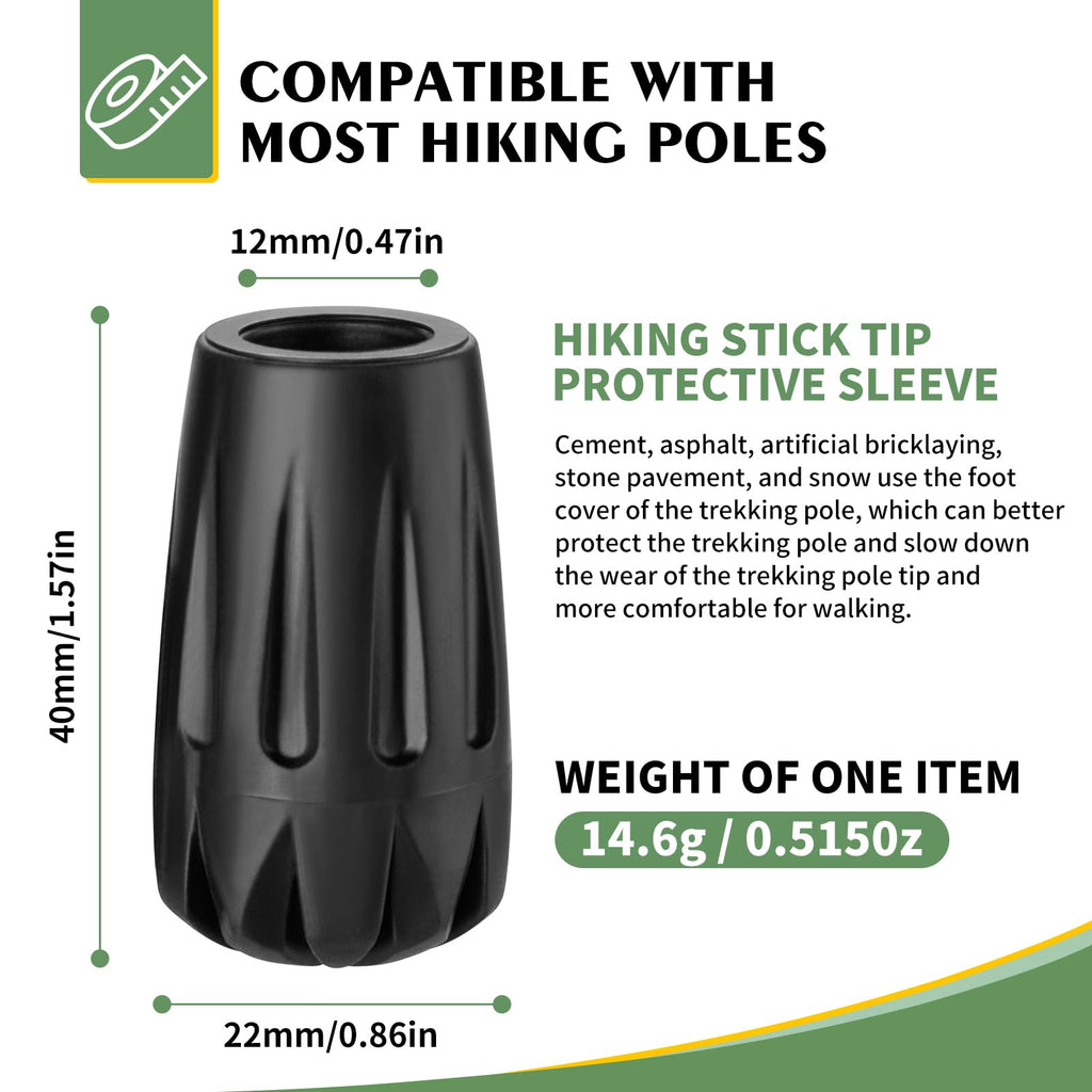 Durable Replacement Rubber Tips for Trekking Poles - Universal Anti-Slip Hiking Stick Caps - Shock Absorbing Pole Accessories - Fits 11mm Standard Poles - Set of 6