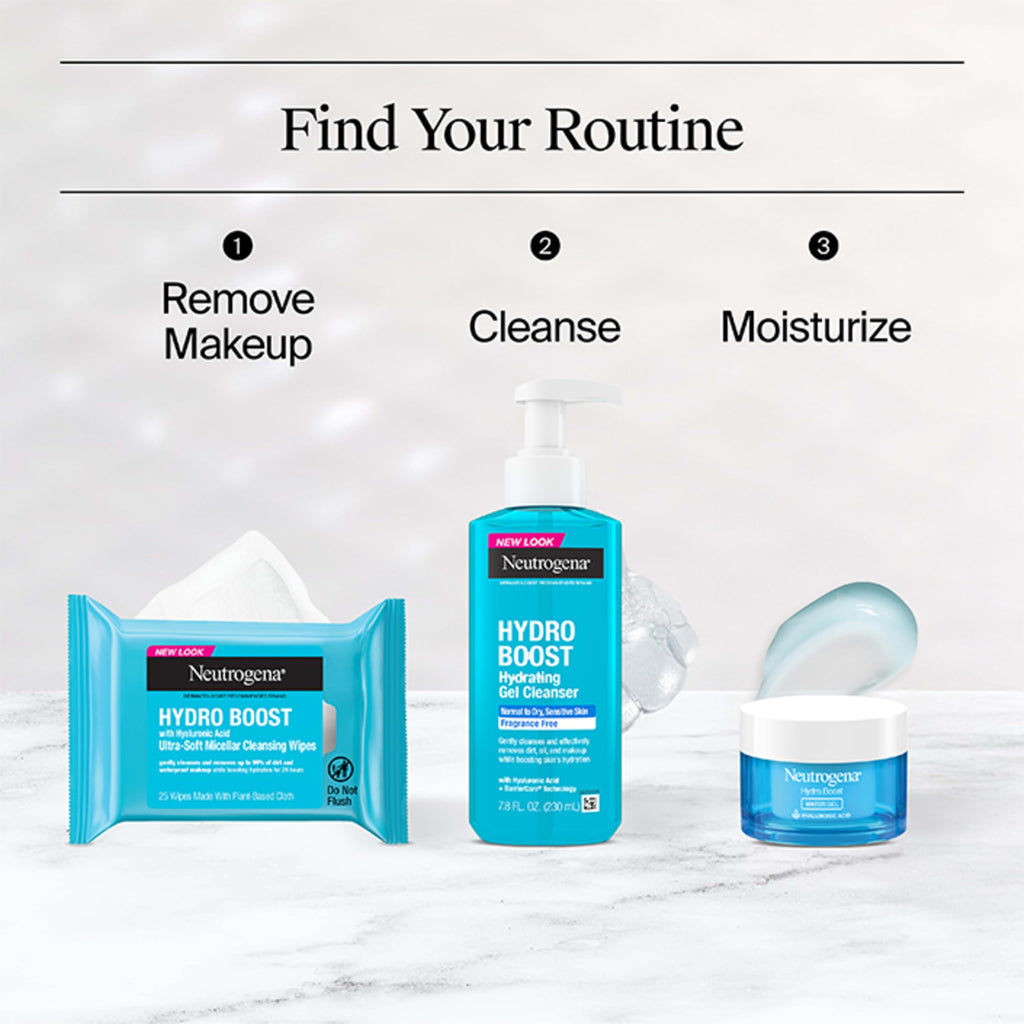 Neutrogena Hydro Boost Water Gel + Facial Cleanser 1.7 fl. oz + 0.5 oz | Hyaluronic Acid Facial Moisturizer, Suitable for Normal to Oily Skin, Hydrating Face Moisturizer, Trial-Size Facial Cleanser
