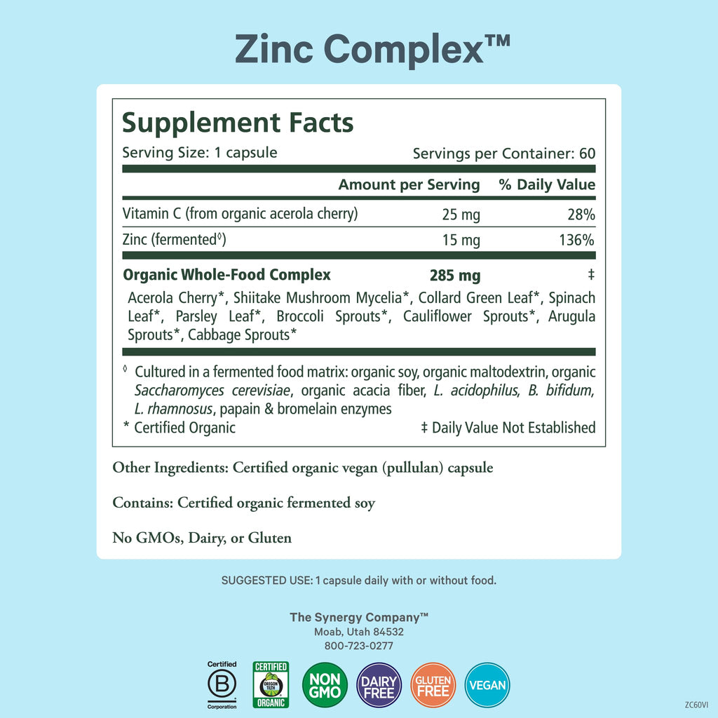 PURE SYNERGY Zinc Complex Immune Support Supplement (60 Capsules)