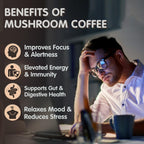 Mushroom Coffee, 6 Adaptogenic Mushrooms (Lion's Mane, Cordyceps, Turkey Tail & Other) Mixed with Premium Instant Coffee for Focus, Energy, Immune and Gut Health Support, 30 Servings