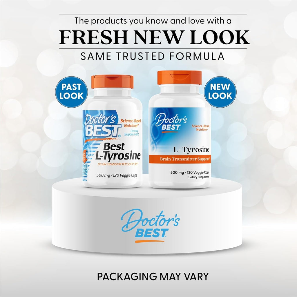 Buy now Doctors Best L-Tyrosine, 500 mg, Brain Transmitter Support, Non-GMO, Gluten Free 120 Veggie Caps at indiglob india