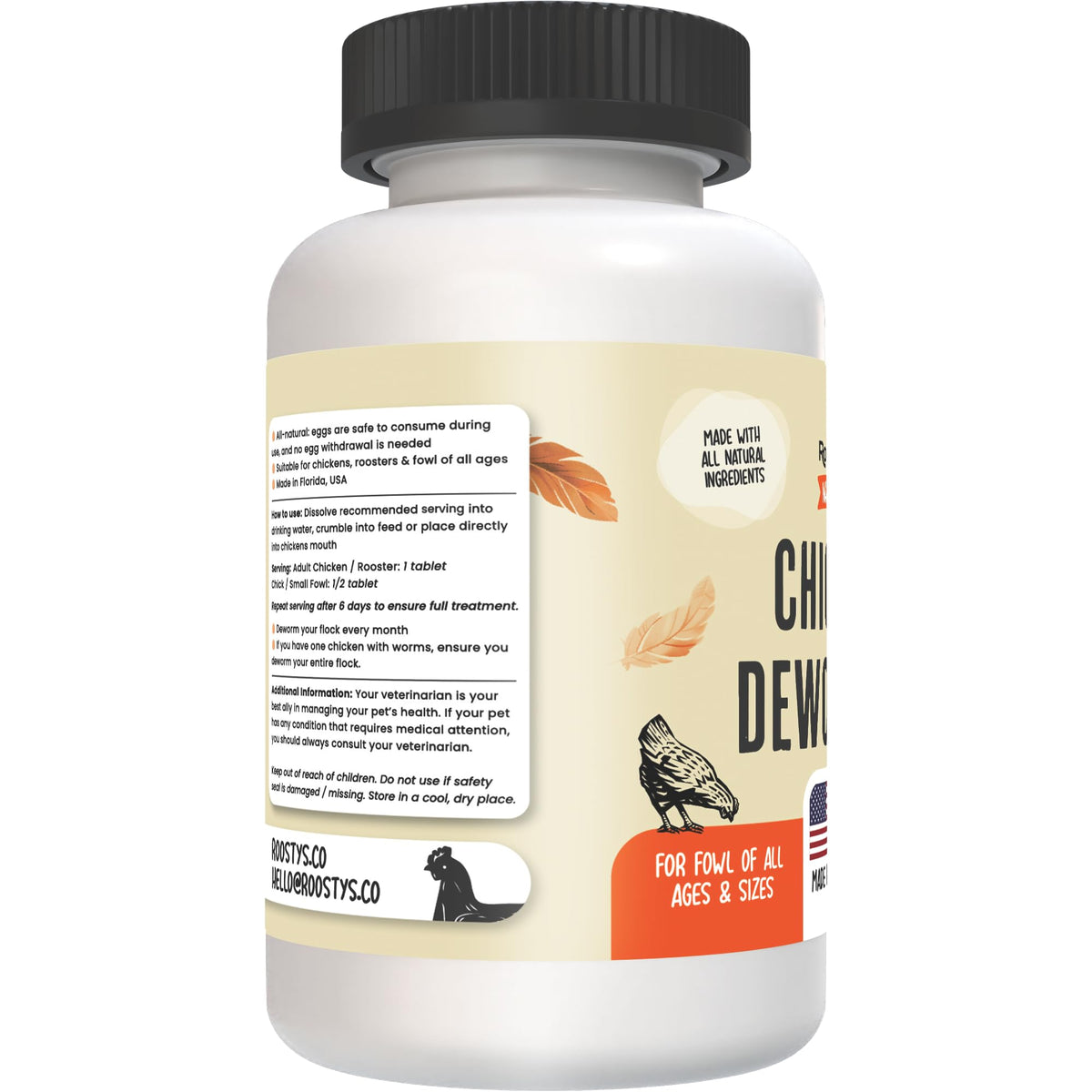 Roosty's Chicken De-wormer Capsules, Poultry Wormer, 120 Count