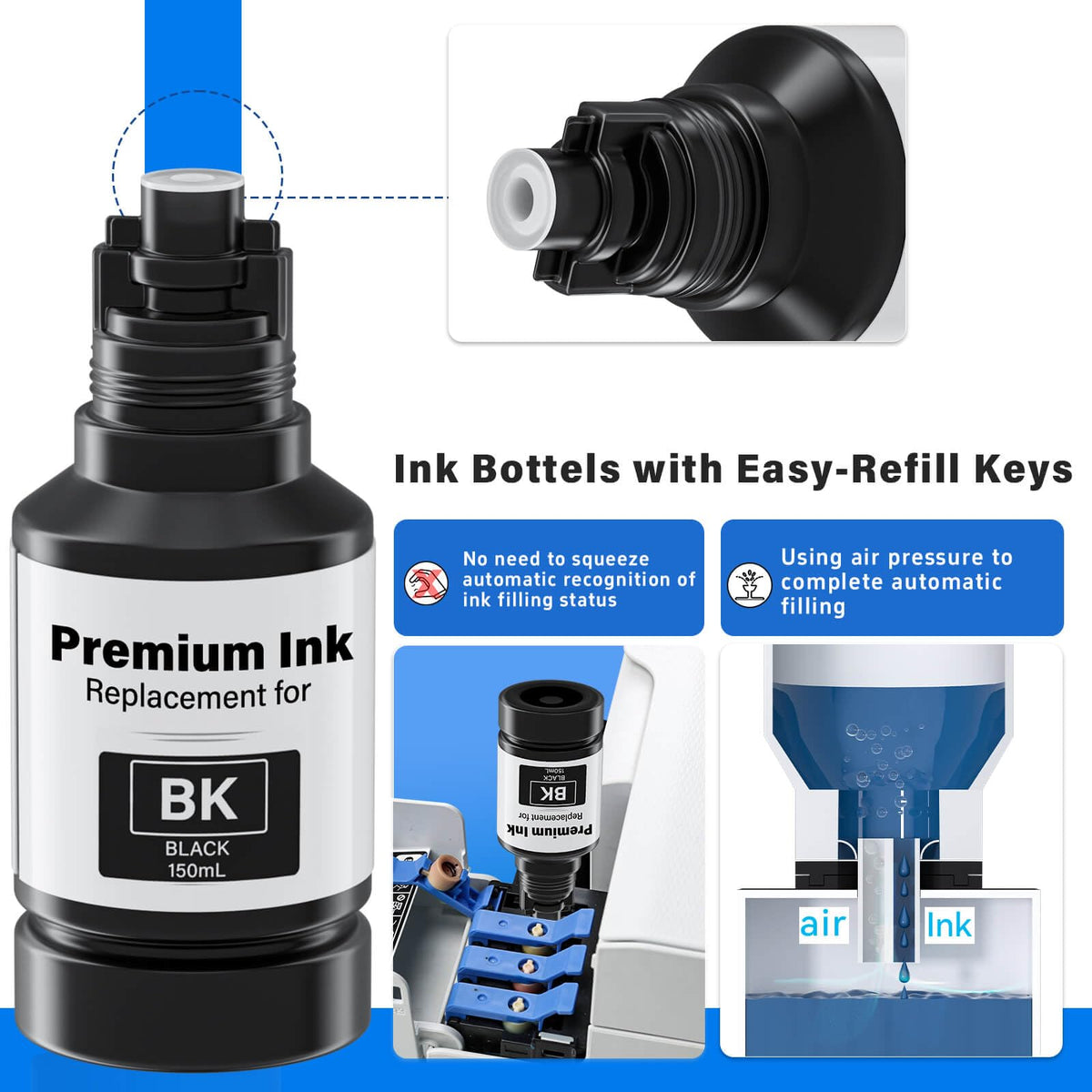 Compatible for T502 Ink Refill Bottles (NotSublimation) for Eco Tank ET-3850 ET-2850 ET-3760 ET-2760 ET-15000 ET-4850 ET-4760 ET-3830 ET-2980 ET-4750 ET-3950 ET-4950 ET3850 4850 3850 Printer (5-Pack)
