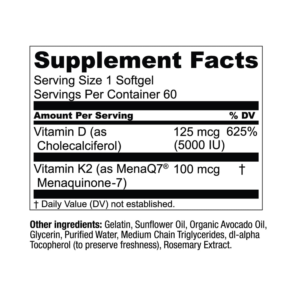 Live Conscious Vitamin K2 MK7 with D3 Supplement | Bone & Heart Health Support - Patented Vitamin K & Vitamin D3 5000 IU - 60 Softgels