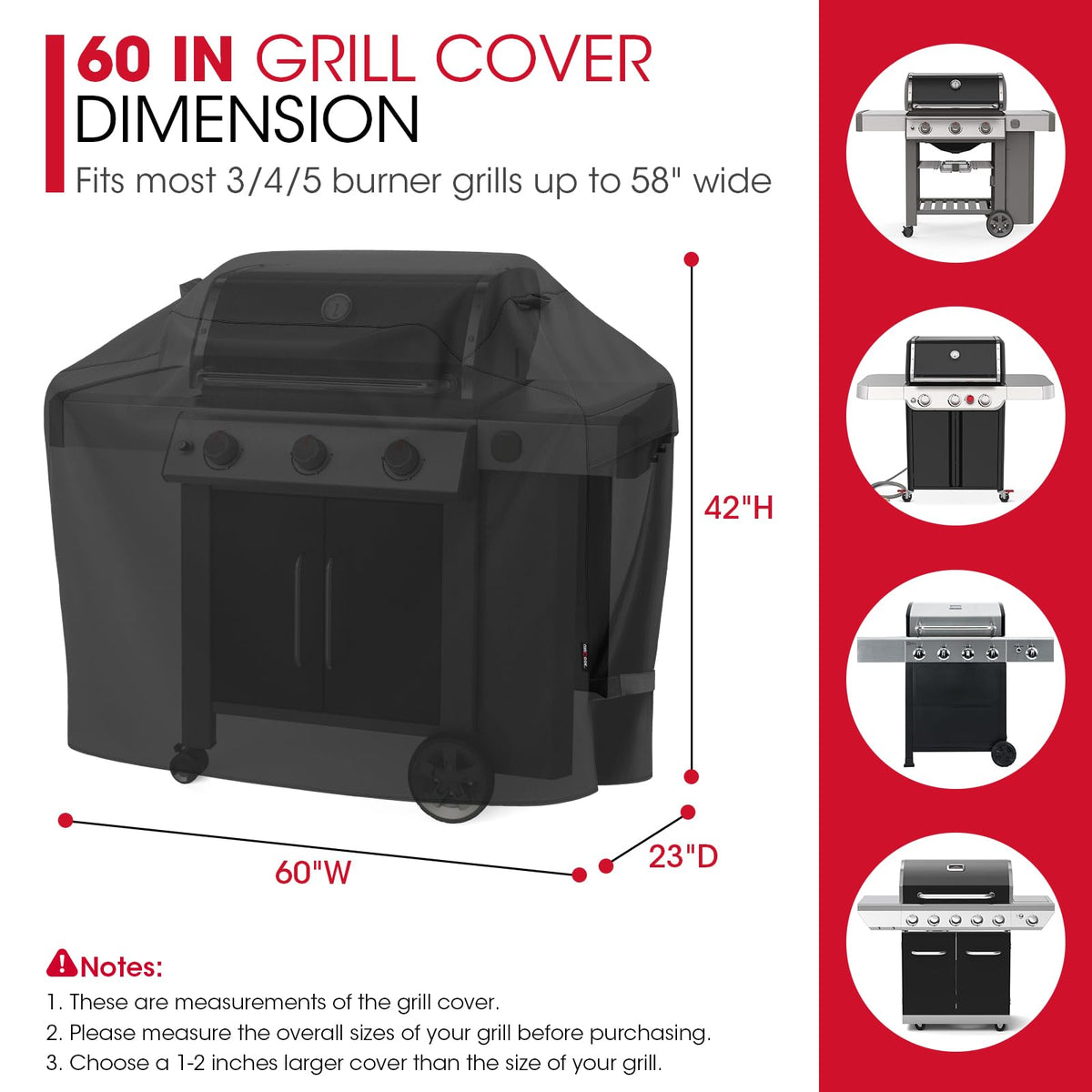 Unicook 60 Inch Heavy Duty Waterproof Grill Cover for Outdoor Grill