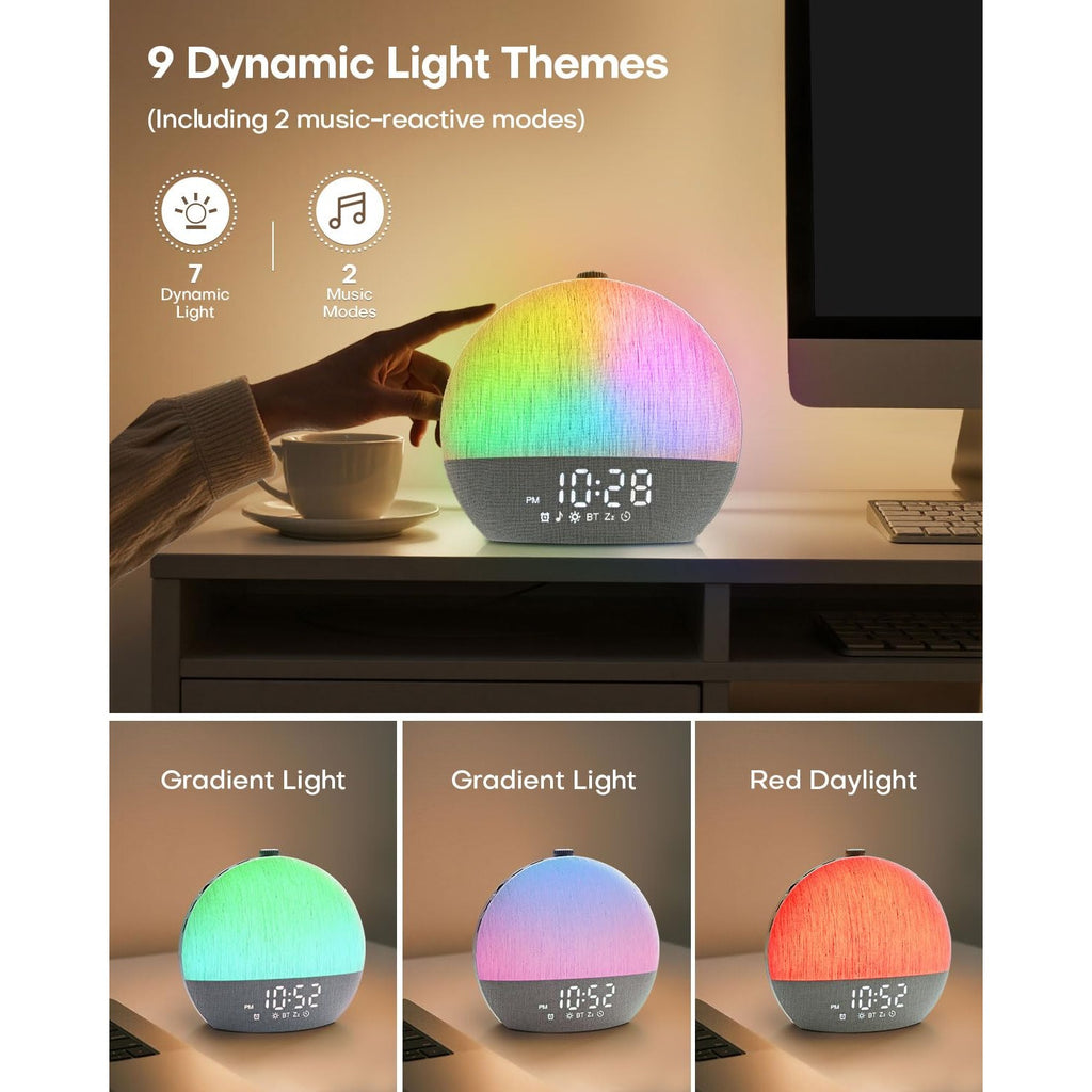 Sunrise Alarm Clock, White Noise Sound Machine, Sunlight Alarm Clocks for Bedrooms, 9 Natural Wake Up RGB Night Light, 30 Soothing Sounds for Heavy Sleepers, Baby, Kids, Adults