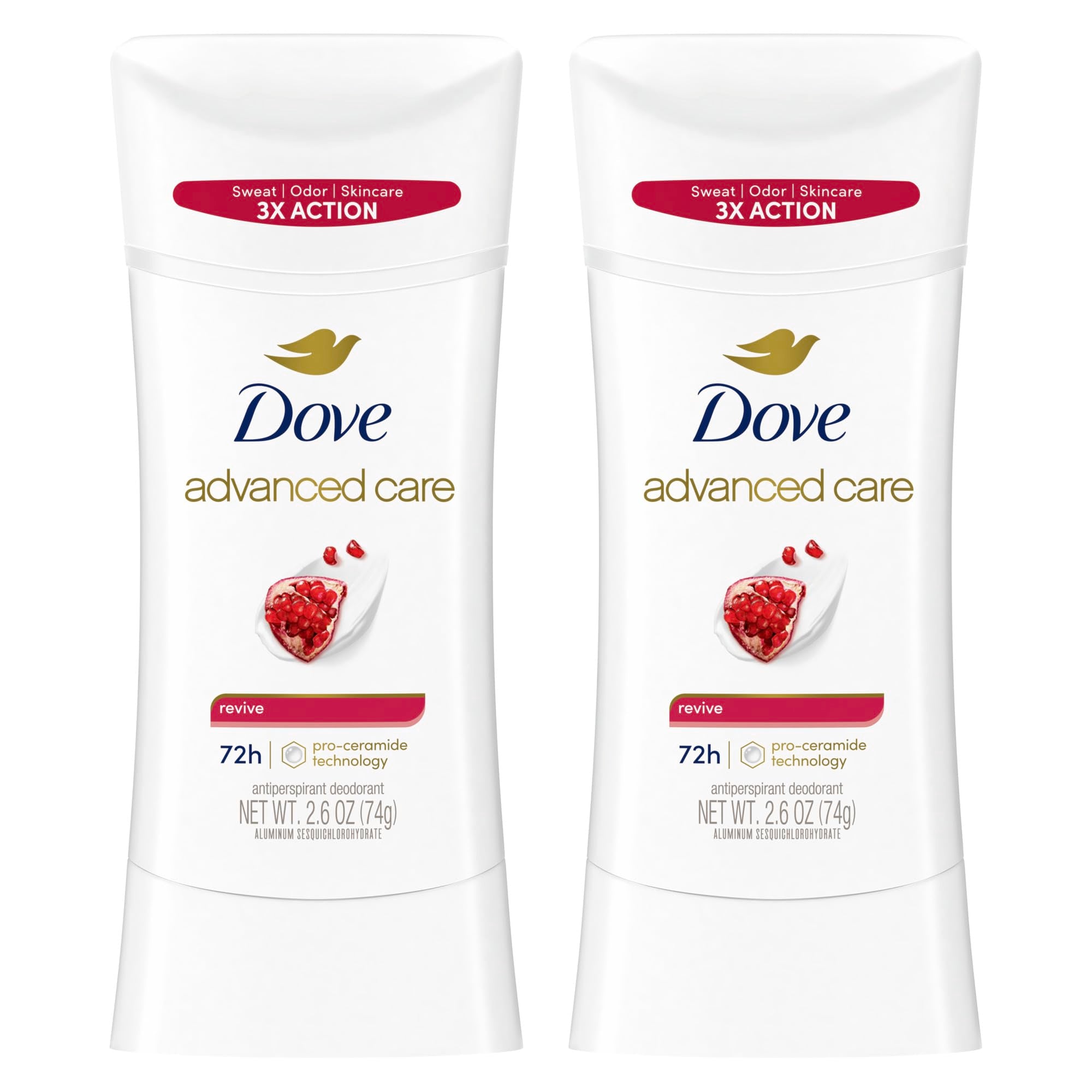 Dove Advanced Care Antiperspirant Stick Revive Pomegrante 2PK 2.6 oz | Advanced Care 72 hour sweat and odor protection for Women