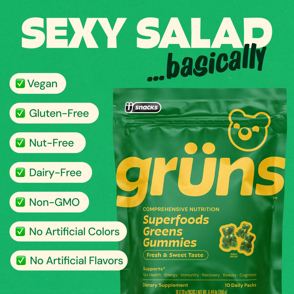 Adult Greens Gummies & Daily Multivitamin, Prebiotic Fiber, 10 ct | Daily Supplement for Men and Women with Vitamins, Minerals, Adaptogens, and Fiber
