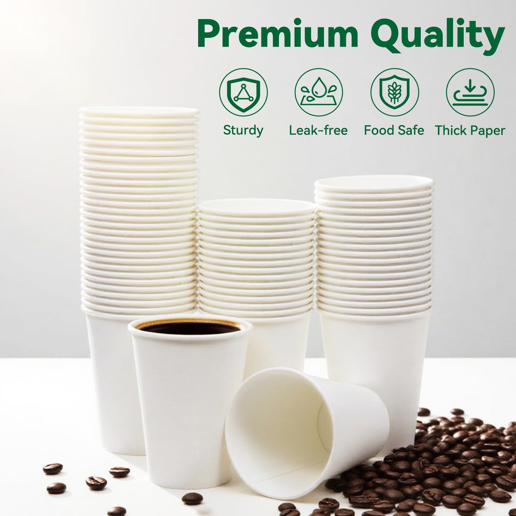 Coffee Cups, 100 Count 12 Oz Paper Cups, Disposable Cups for Hot and Cold, Disposable Coffee Cups for Office Home Party