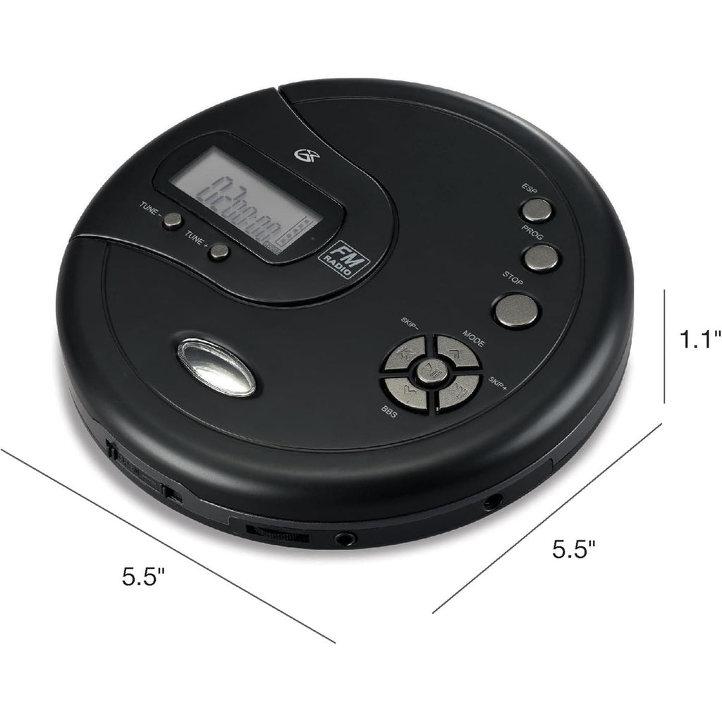 Buy now GPX PC332B Portable CD Player with Anti-Skip Protection, FM Radio and Stereo Earbuds - Black at indiglob india