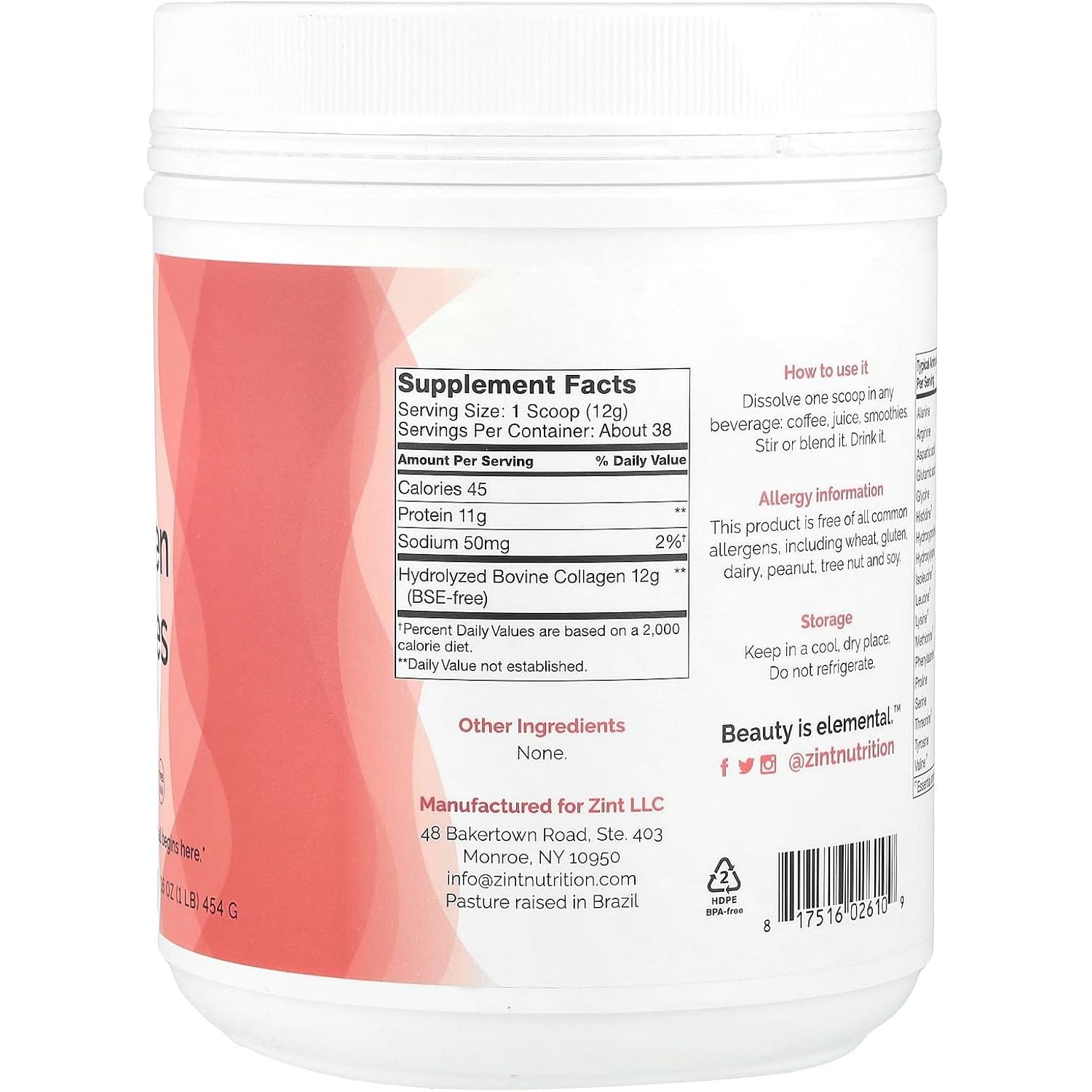 Buy now Zint Collagen Peptides Powder (16 Ounce): Anti Aging Hydrolyzed Collagen Protein Powder Beauty Supplement - Skin, Hair, Nails at indiglob india
