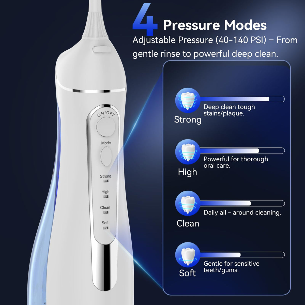 Water flossers for Teeth Pick, Portable Oral Irrigator Dental with 4 Modes 5 Jet Tips, IPX7 Rechargeable Water Tooth Flosser for Braces Sensitive Gum Care，300ml Tank for Home Travel Use