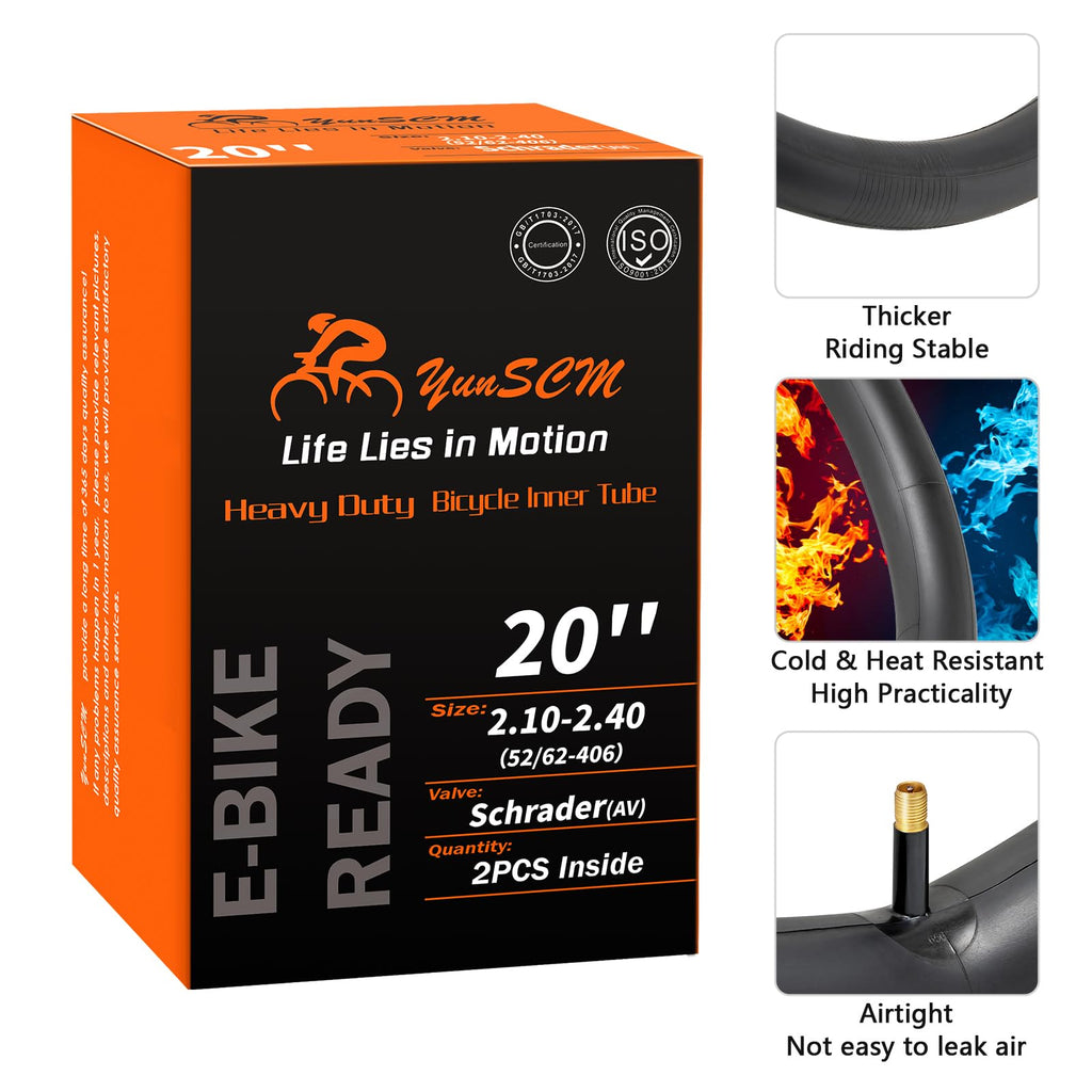 2-PCS 20" Heavy Duty Bike Tubes 20x2.10/2.125/2.25/2.30/2.35/2.40 Premium Butyl 20" Bicycle Inner Tubes Compatible with 20 x 2.10-2.40 Kids, BMX, City, Mountain Bike Tire Tubes Schrader Valve