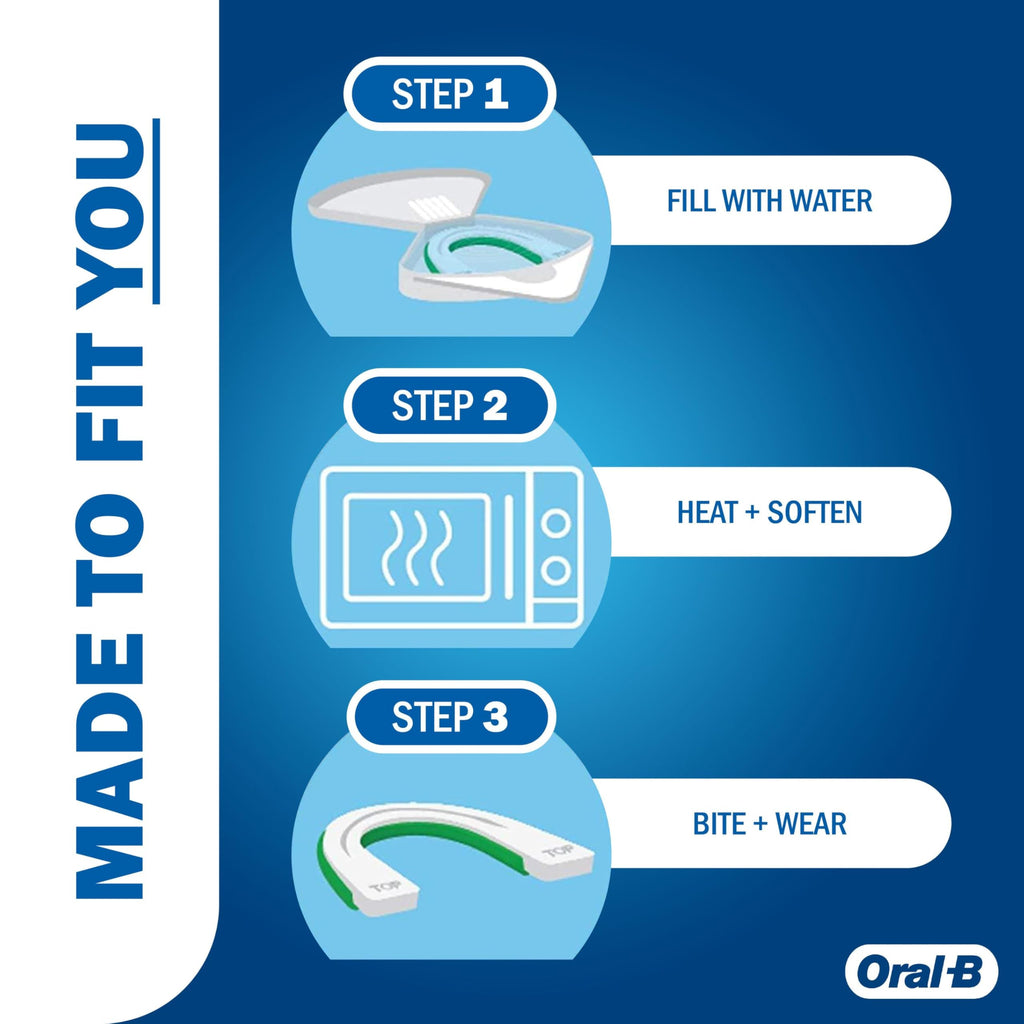 Oral-B Mouth Guard for Grinding Teeth at Night - Nighttime Dental Guard – Moldable Night Guard with Scope Mint Flavor – Less Than 3-Minutes for Custom Teeth Protection - 2 Pack