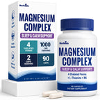 Magnesium Glycinate Complex 1000mg for Women and Men, Sleep and Calm Support, Stomach Friendly, 6 in 1 Chelated with Magnesium Glycinate, Bisglycinate, Lactate, Taurate, L Theanine and B6, 90 Capsules