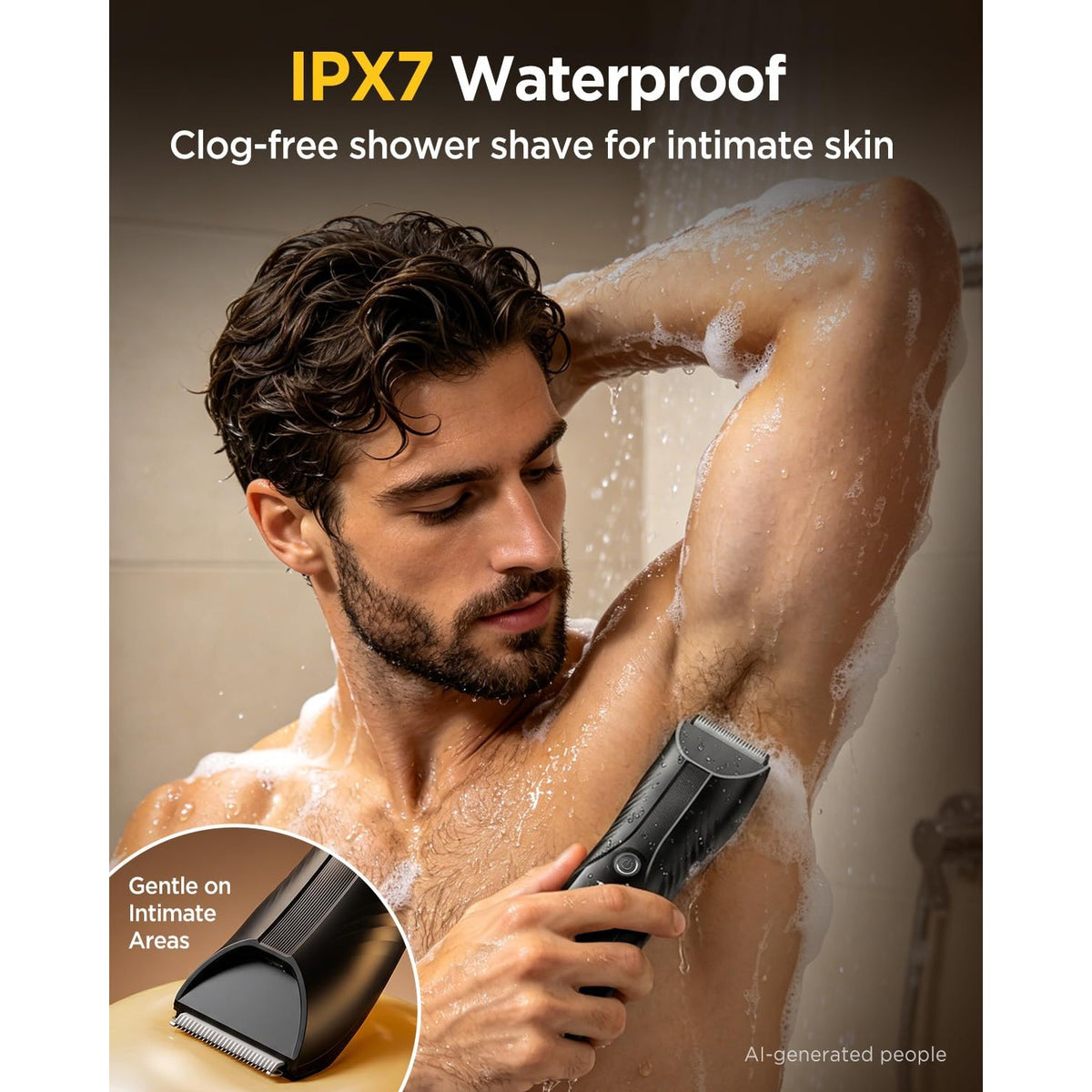 Spacekey Electric Body Hair Trimmer - IPX7 Waterproof Ball Trimmer for Men with LED Light, Wet/Dry Groomer, USB-C Rechargeable, Travel Bag Included - Men's Pubic, Groin and Body Shave
