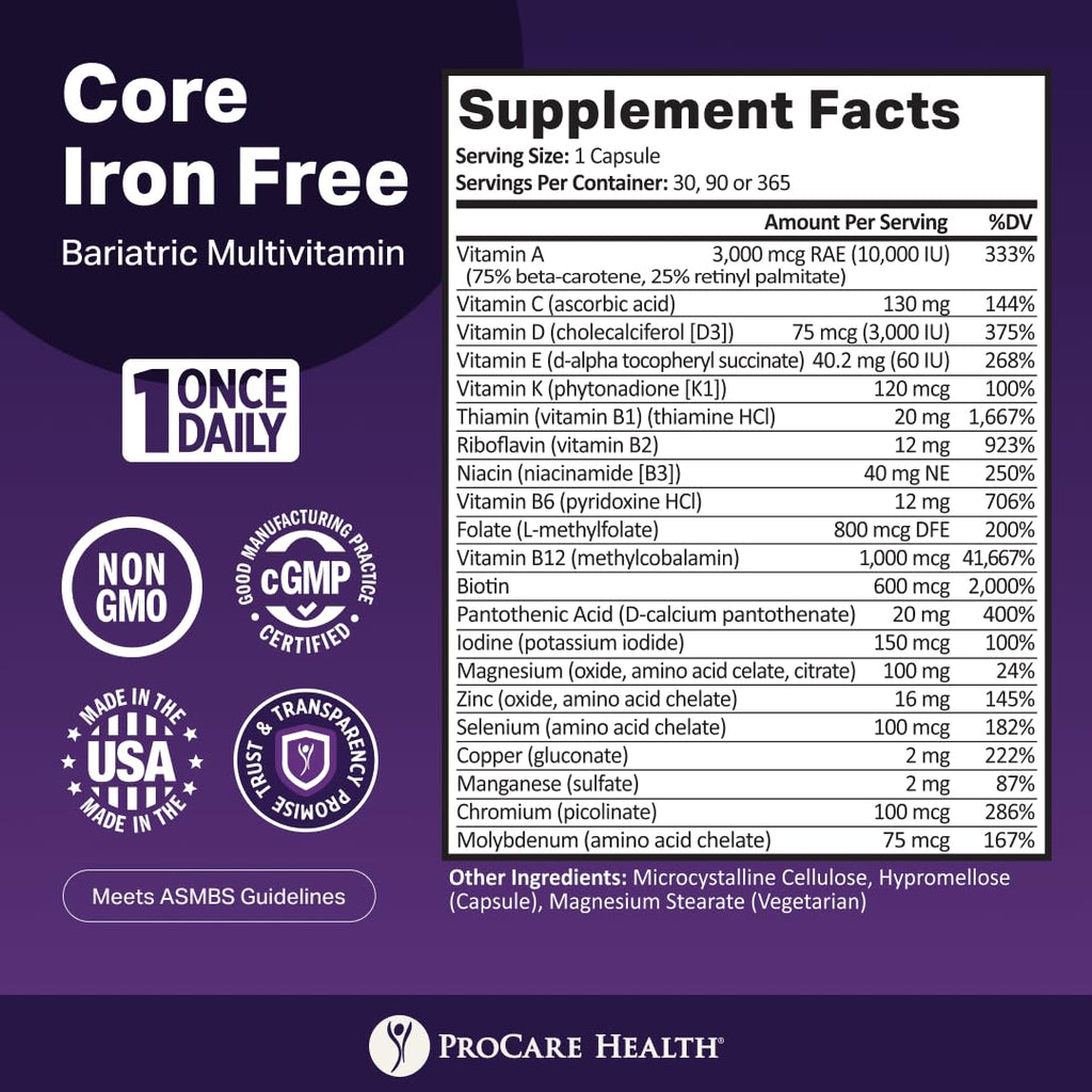Core Iron Free Bariatric Multivitamin | Capsule | 30ct