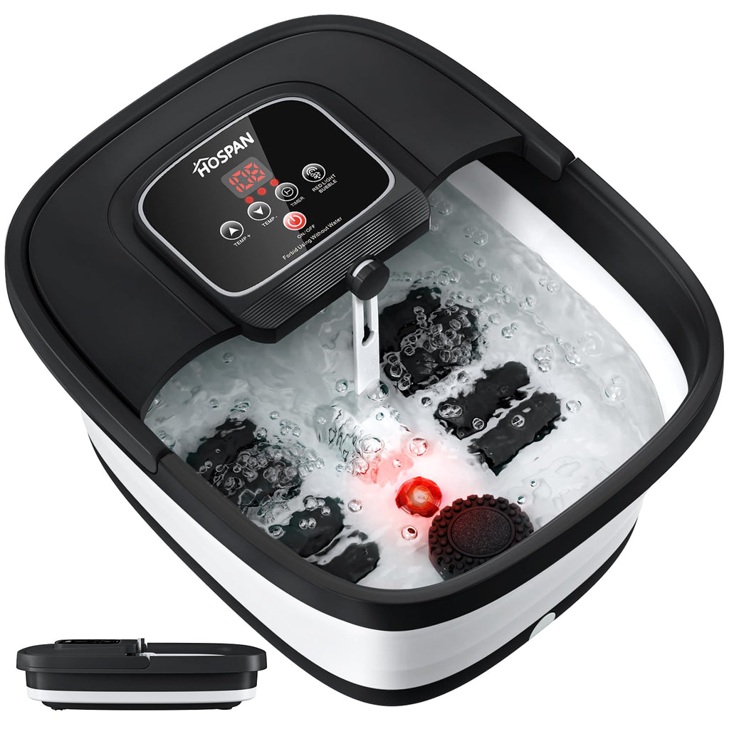 HOSPAN Collapsible Foot Spa, Foot Bath Massager with Heat, Bubble & Massage | 8 Shiatsu Rollers, 95°F-118°F Temp Control, Red Light, Handle, Space-Saving Collapsible Design, for Stress Relief