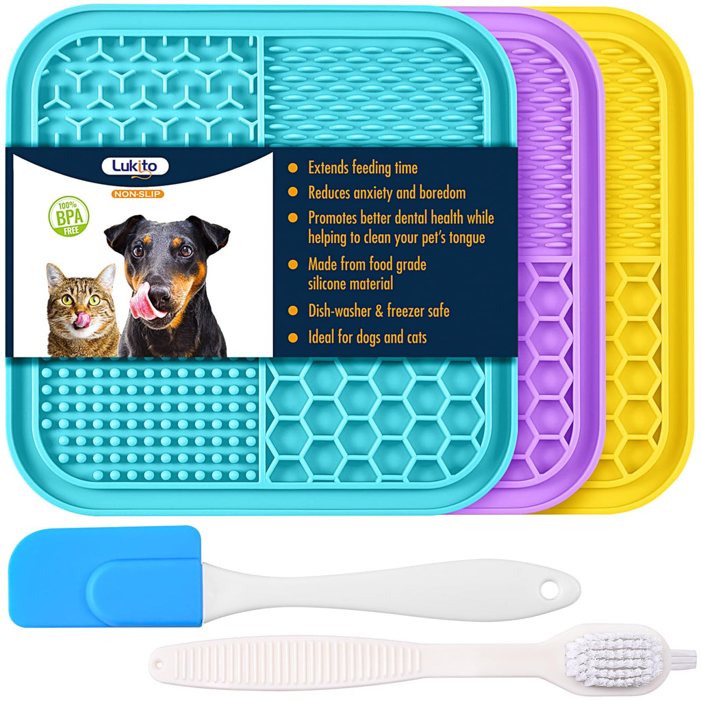 LUKITO 3PCS Lick Mat for Dogs and Cats, Licking Mat with Suction Cups for Anxiety Relief, Cat Peanut Butter Lick Pad for Boredom Reducer, Dog Enrichment Toy, Dog Lick Mat for Bathing Grooming