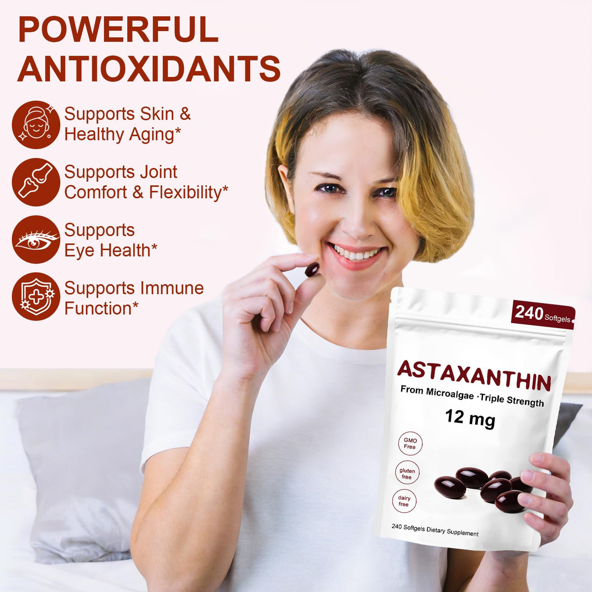 Astaxanthin 12mg Antioxidant Supplements, 240 Softgels
