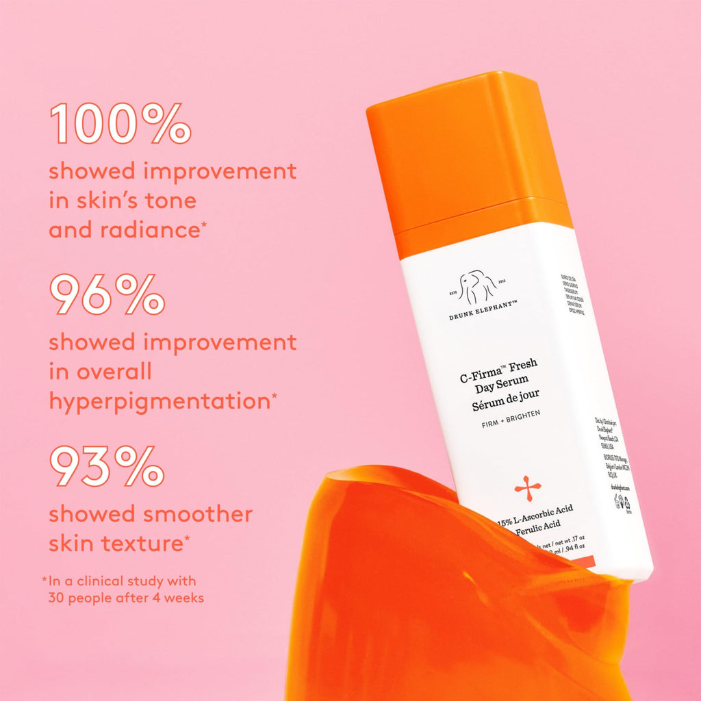 Buy now Drunk Elephant C-Firma Fresh Day Serum - 28 ml/.94 fl oz - 15% Illuminating Vitamin C - Clean Clinical Skincare - Cruelty-Free - Dermatologist-Tested - Free of Essential Oils, Silicones, and Fragrance at indiglob india
