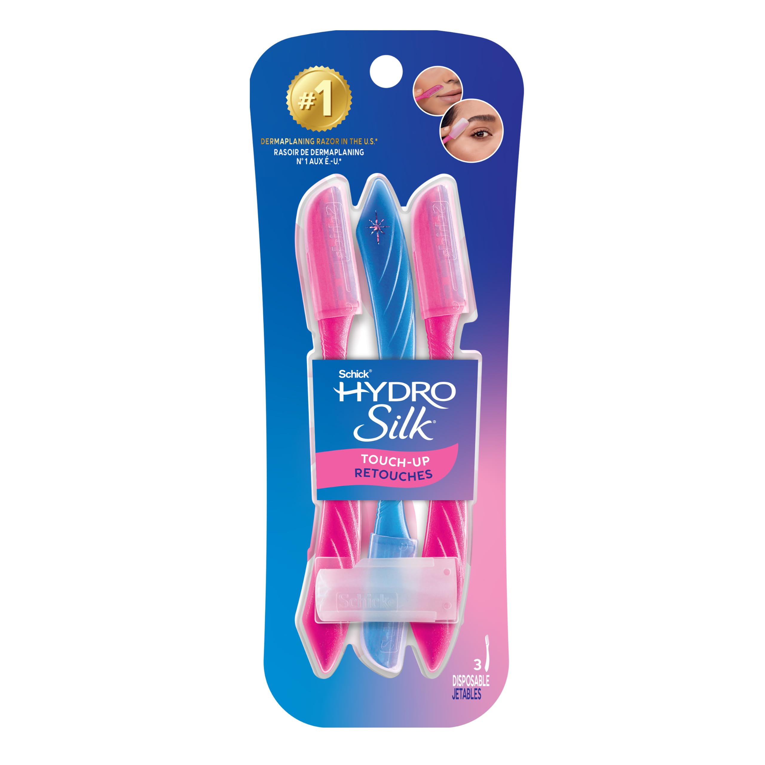 Schick Hydro Silk Touch-Up Dermaplane Razor with Precision Cover, 9ct | Dermaplaning Tool for Face, Facial Razor for Women, Eyebrow Razor, Peach Fuzz Remover