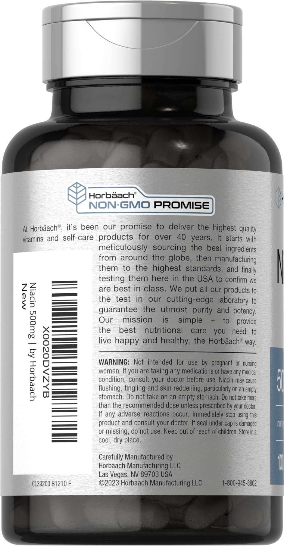 Horbäach Niacin | Vitamin B3 500mg | 100 Capsules | with Flushing