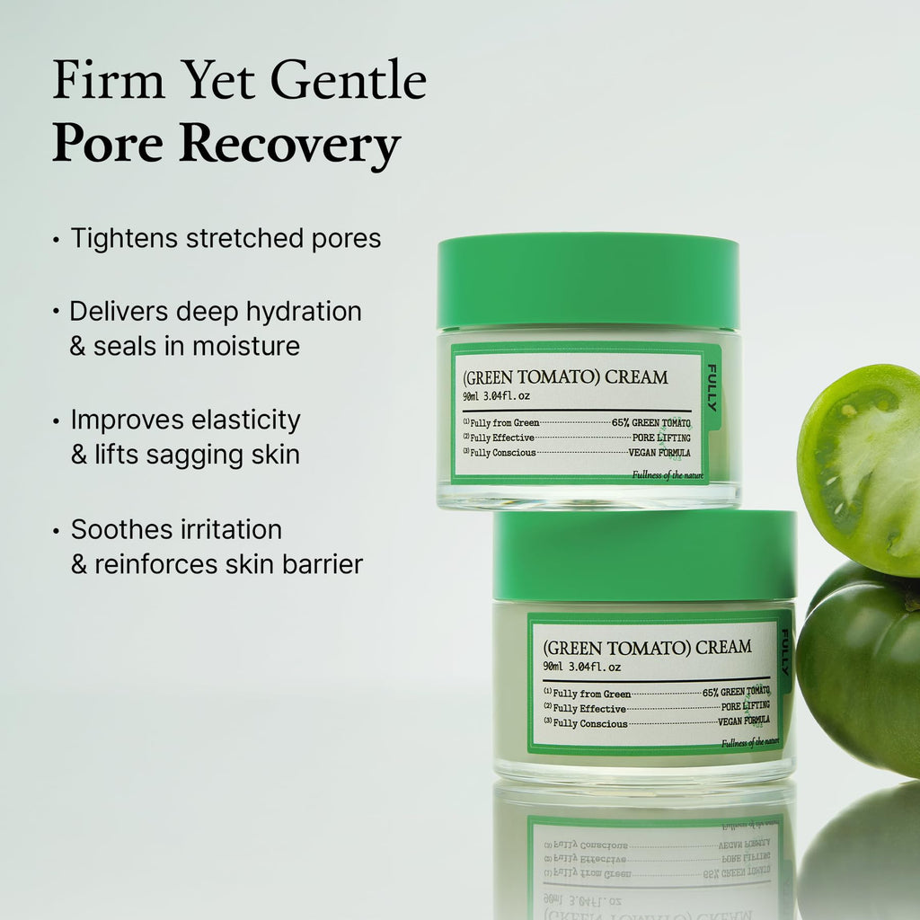 FULLY Green Tomato Facial Cream, Pore Lifting with 65% Green Tomato Extract and Vitamin C, Facial Moisturizer for Hydration and Elastcity,3.04 fl,oz, Exp JAN 2027