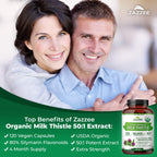 Zazzee USDA Organic Milk Thistle 50:1 Extract, 120 Vegan Capsules | 80% Silymarin Flavonoids, 4 Month Supply, Silybum Marianum, Liver Support & Detox Support, All-Natural, Non-GMO, Made in USA